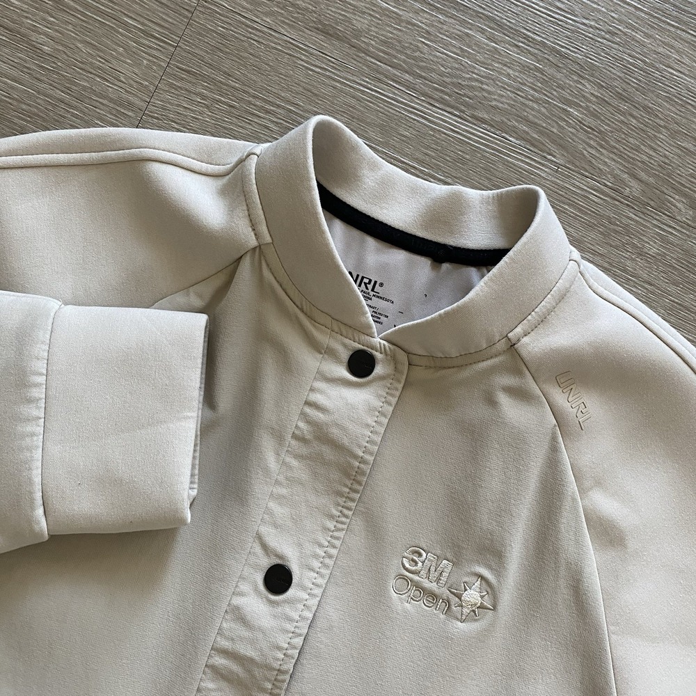 UNRL Jetset Bomber Jacket 3M Open Golf Women's XL Beige Softshell Stretch Logo
